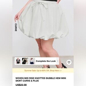 Woven Mid Rise Knotted Bubble Hem Mini Skirt Curve & Plus
